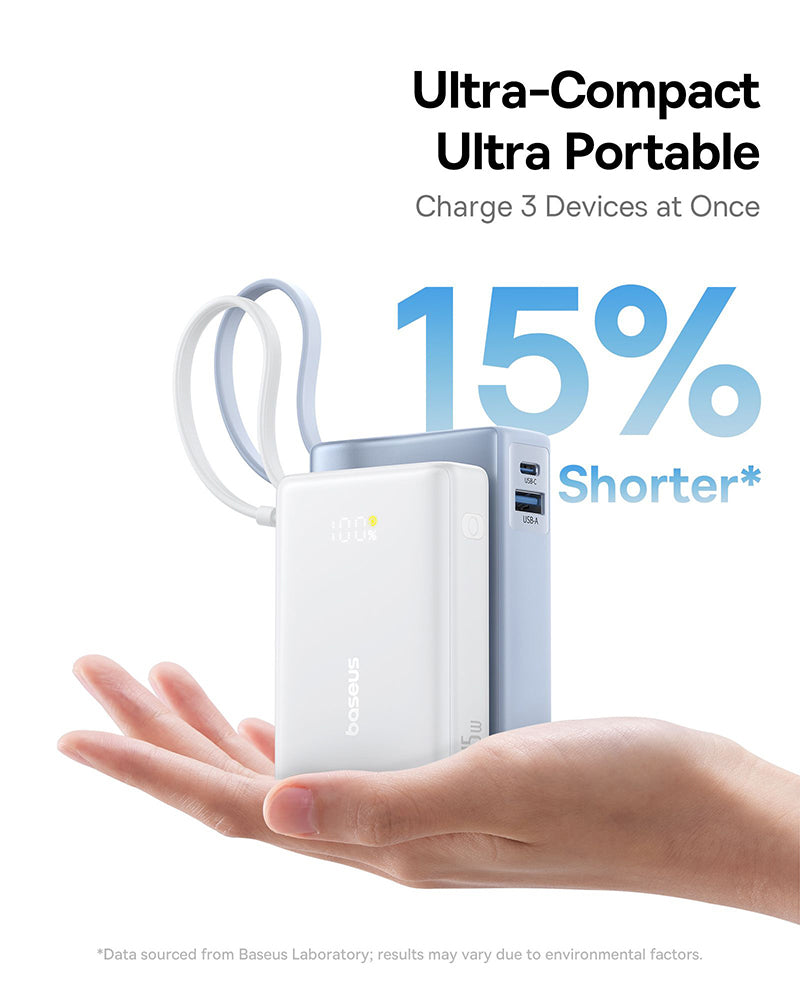 Zunanja baterija Baseus PicoGo, 10000mAh, 45W, QC + PD, 1 x USB-A - 2 x USB-C, Bela P10076803213-00