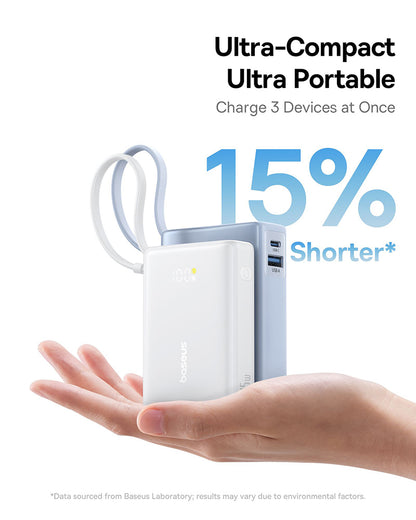 Zunanja baterija Baseus PicoGo, 10000mAh, 45W, QC + PD, 1 x USB-A - 2 x USB-C, Bela P10076803213-00