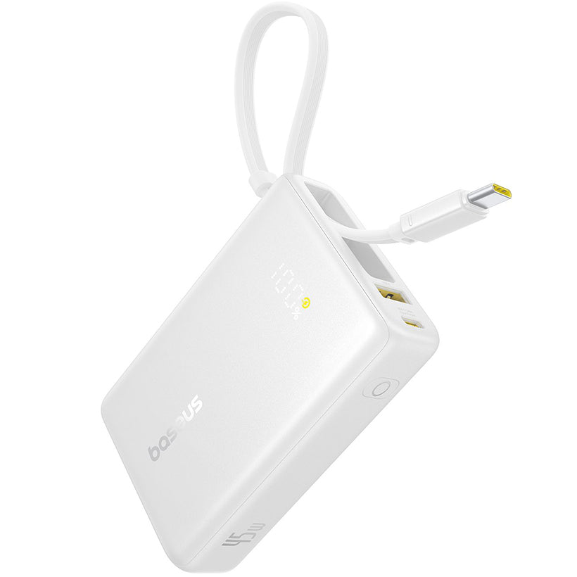 Zunanja baterija Baseus PicoGo, 10000mAh, 45W, QC + PD, 1 x USB-A - 2 x USB-C, Bela P10076803213-00