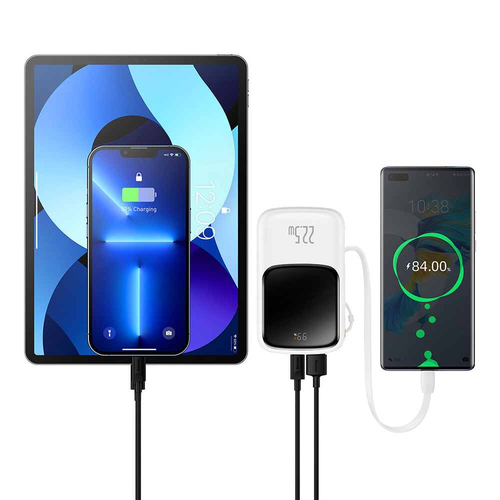 Zunanja baterija Baseus Qpow Pro, 10000mAh, 22.5W, QC + PD, 1 x USB-A - 2 x USB-C, Bela PPQD020102