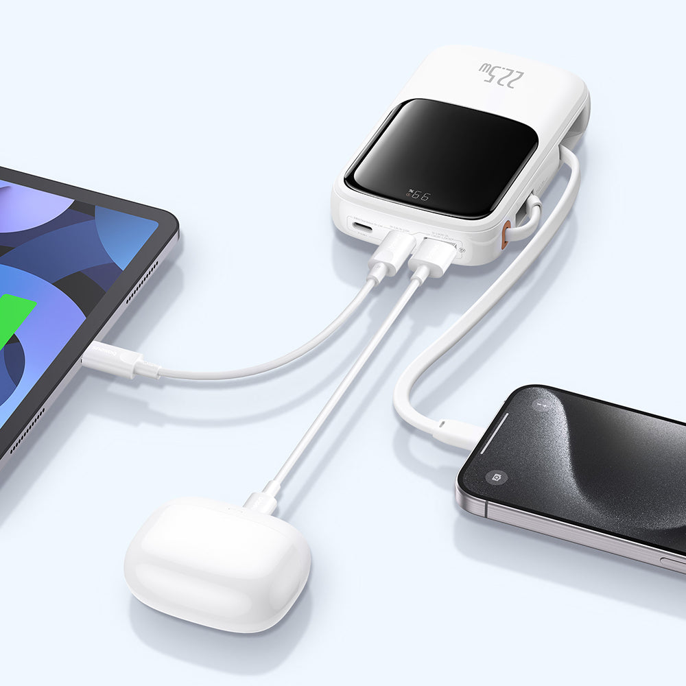 Baseus Qpow Pro+ External Battery, 10000mAh, 22.5W, QC + PD, 1 x USB-A - 2 x USB-C, White P10067101213-00