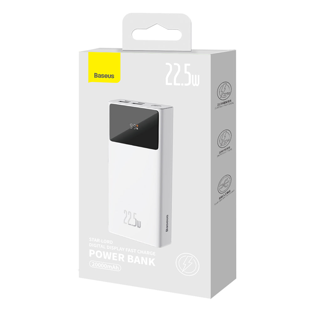Zunanja baterija Baseus Star Lord, 20000mAh, 22.5W, QC + PD, 1 x USB-C - 2 x USB-A, Bela PPXJ080002