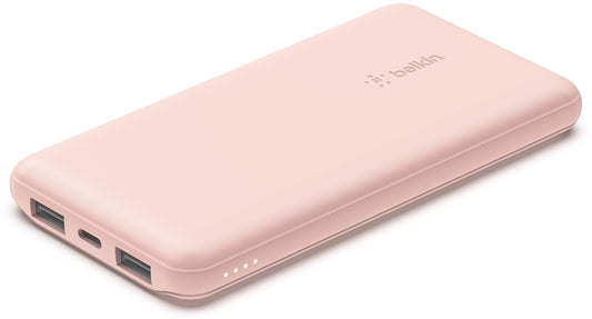 Zunanji akumulator Belkin BoostCharge, 10000mAh, 15W, 1 x USB-C - 2 x USB-A, roza BPB011btRG