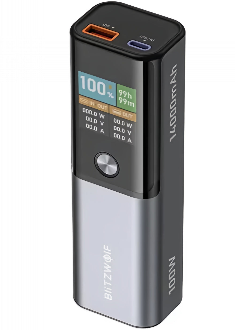 Zunanji akumulator BlitzWolf BW-P23, 14000mAh, 100W, QC + PD, 1 x USB-A - 1 x USB-C, Siva