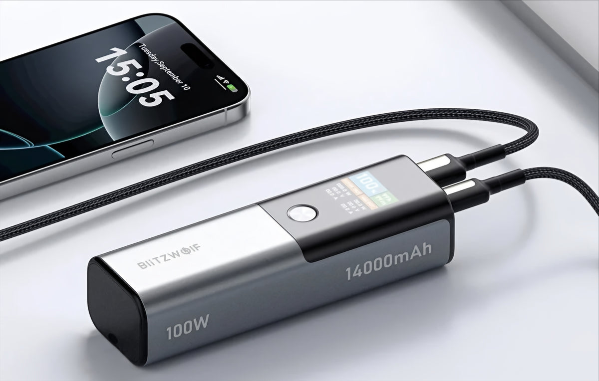 Zunanji akumulator BlitzWolf BW-P23, 14000mAh, 100W, QC + PD, 1 x USB-A - 1 x USB-C, Siva