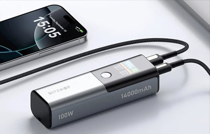 Zunanji akumulator BlitzWolf BW-P23, 14000mAh, 100W, QC + PD, 1 x USB-A - 1 x USB-C, Siva