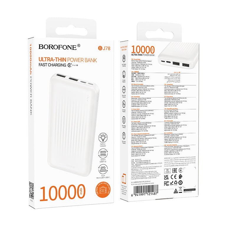 Zunanja baterija Borofone BJ78 Clever, 10000mAh, 10W, 2 x USB-A, Bela