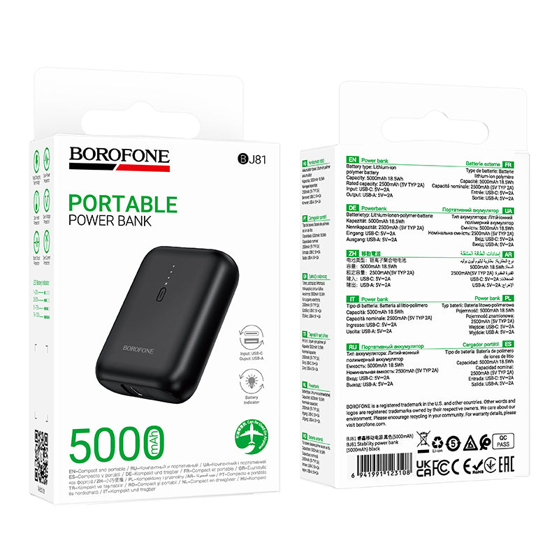 Zunanji akumulator Borofone BJ81 Stability, 5000mAh, 10W, 1 x USB-A, Črn