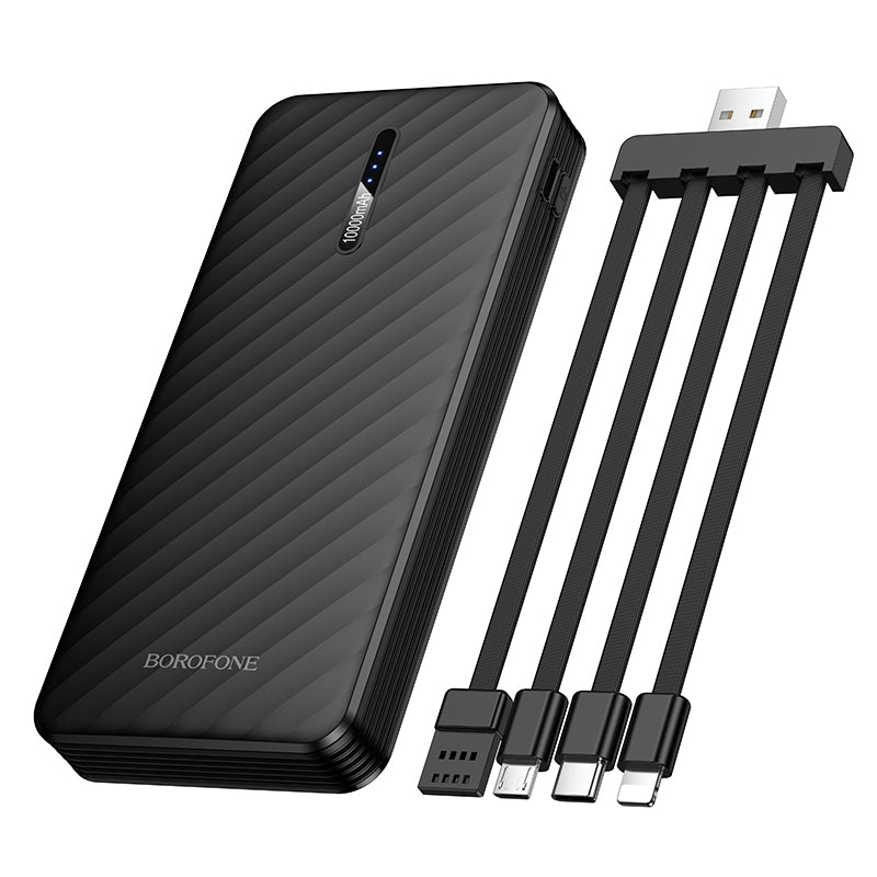 Zunanji akumulator Borofone BJ84 Smooth, 10000mAh, 10W, 1 x Lightning - 1 x microUSB - 1 x USB-A - 1 x USB-C, Črna