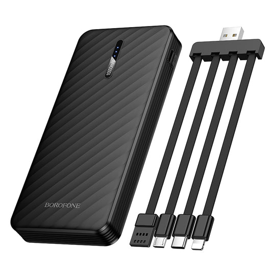 Zunanji akumulator Borofone BJ84 Smooth, 10000mAh, 10W, 1 x Lightning - 1 x microUSB - 1 x USB-A - 1 x USB-C, Črna
