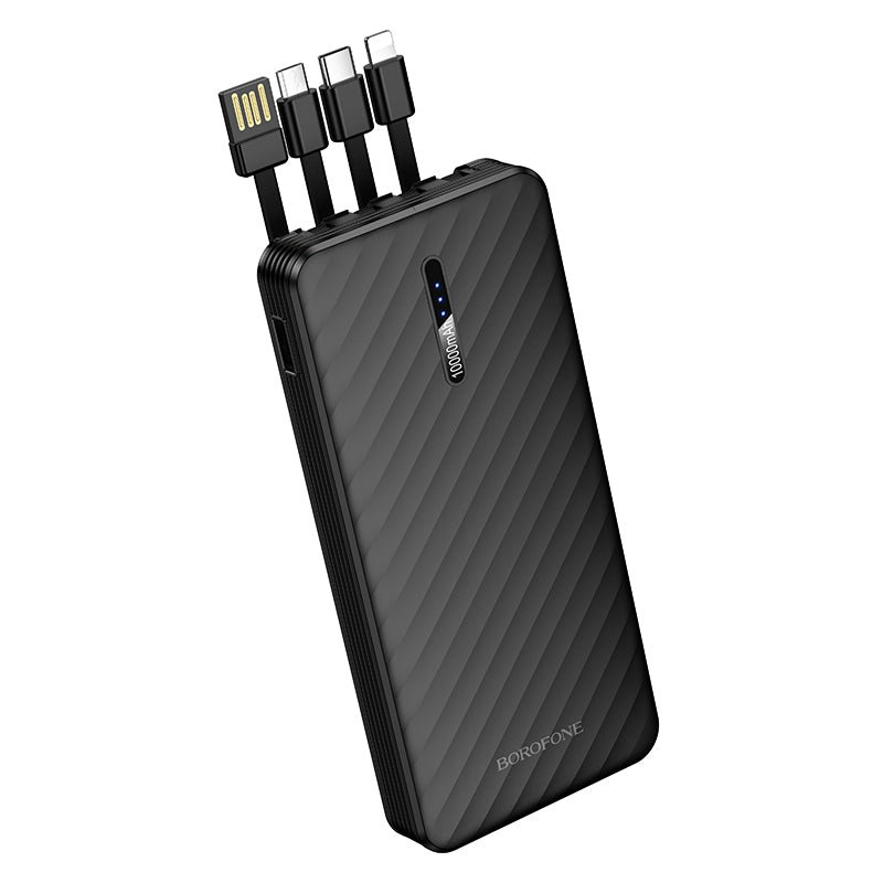 Zunanji akumulator Borofone BJ84 Smooth, 10000mAh, 10W, 1 x Lightning - 1 x microUSB - 1 x USB-A - 1 x USB-C, Črna
