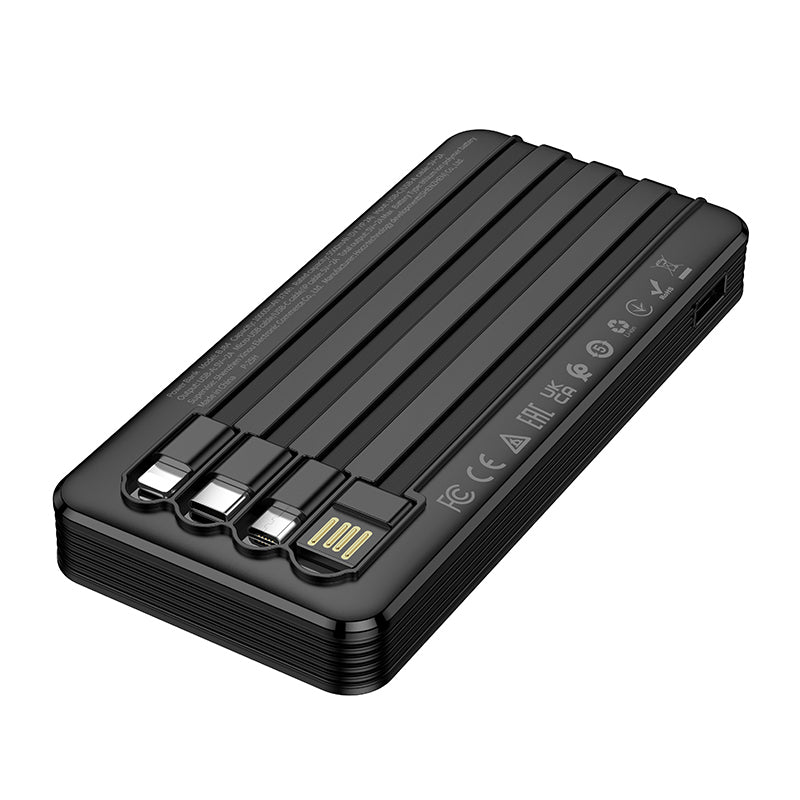 Zunanji akumulator Borofone BJ84 Smooth, 10000mAh, 10W, 1 x Lightning - 1 x microUSB - 1 x USB-A - 1 x USB-C, Črna
