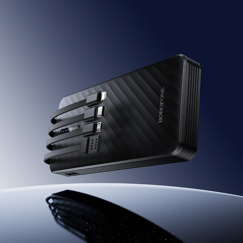 Zunanji akumulator Borofone BJ84 Smooth, 10000mAh, 10W, 1 x Lightning - 1 x microUSB - 1 x USB-A - 1 x USB-C, Črna