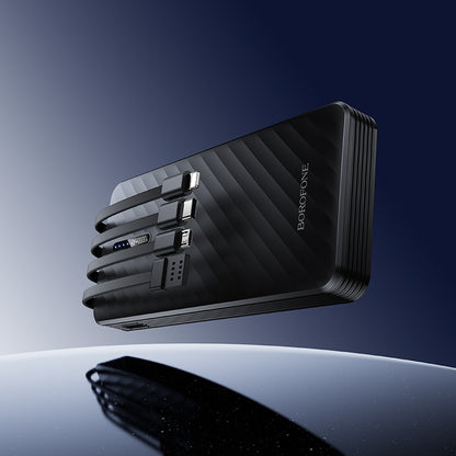 Zunanji akumulator Borofone BJ84 Smooth, 10000mAh, 10W, 1 x Lightning - 1 x microUSB - 1 x USB-A - 1 x USB-C, Črna