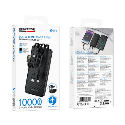 Zunanji akumulator Borofone BJ84 Smooth, 10000mAh, 10W, 1 x Lightning - 1 x microUSB - 1 x USB-A - 1 x USB-C, Črna