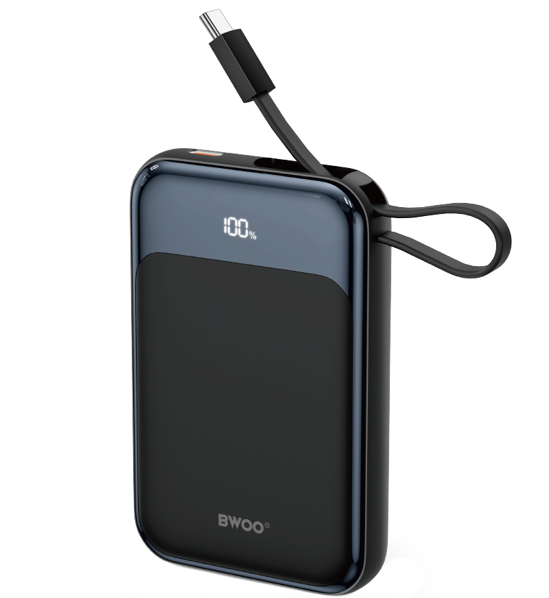 Brezžična zunanja baterija BWOO BO-P80, 10000mAh, 22,5W, PD + FQI, 1 x QI - 2 x USB-C, Črna