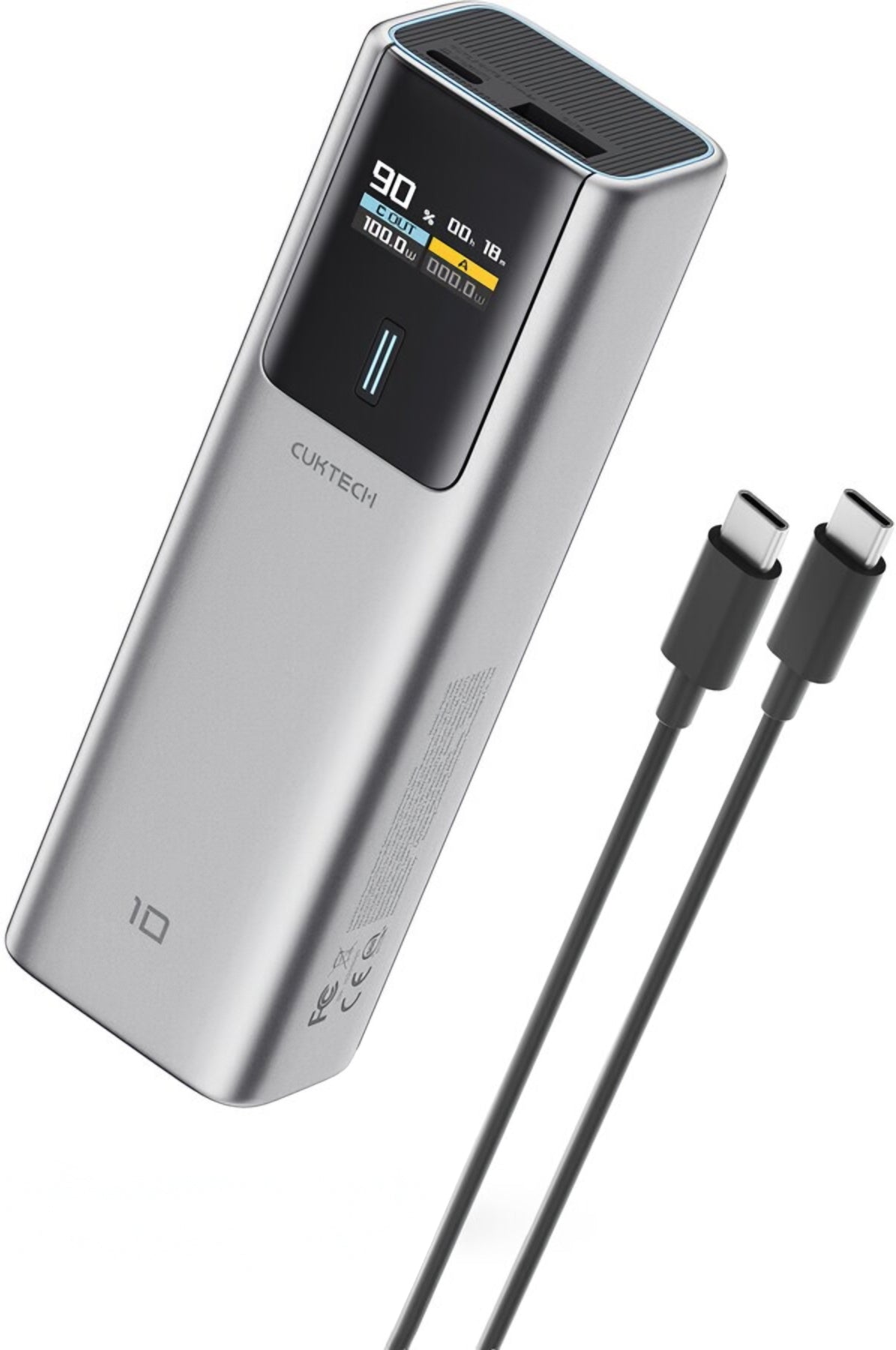 Zunanja baterija Cuktech, 10000mAh, 150W, QC + PD, 1 x USB-A - 1 x USB-C, Siva CKPB100PGLBK