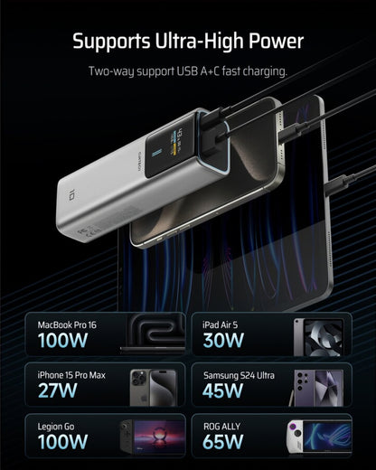 Zunanja baterija Cuktech, 10000mAh, 150W, QC + PD, 1 x USB-A - 1 x USB-C, Siva CKPB100PGLBK