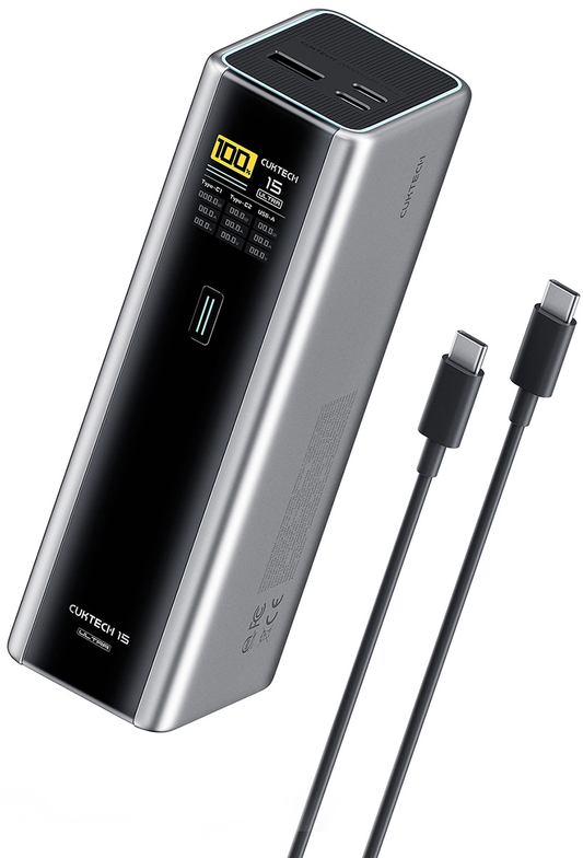 Zunanja baterija Cuktech, 20000mAh, 210W, QC + PD, 1 x USB-A - 2 x USB-C, Siva CKPB200UGLGR