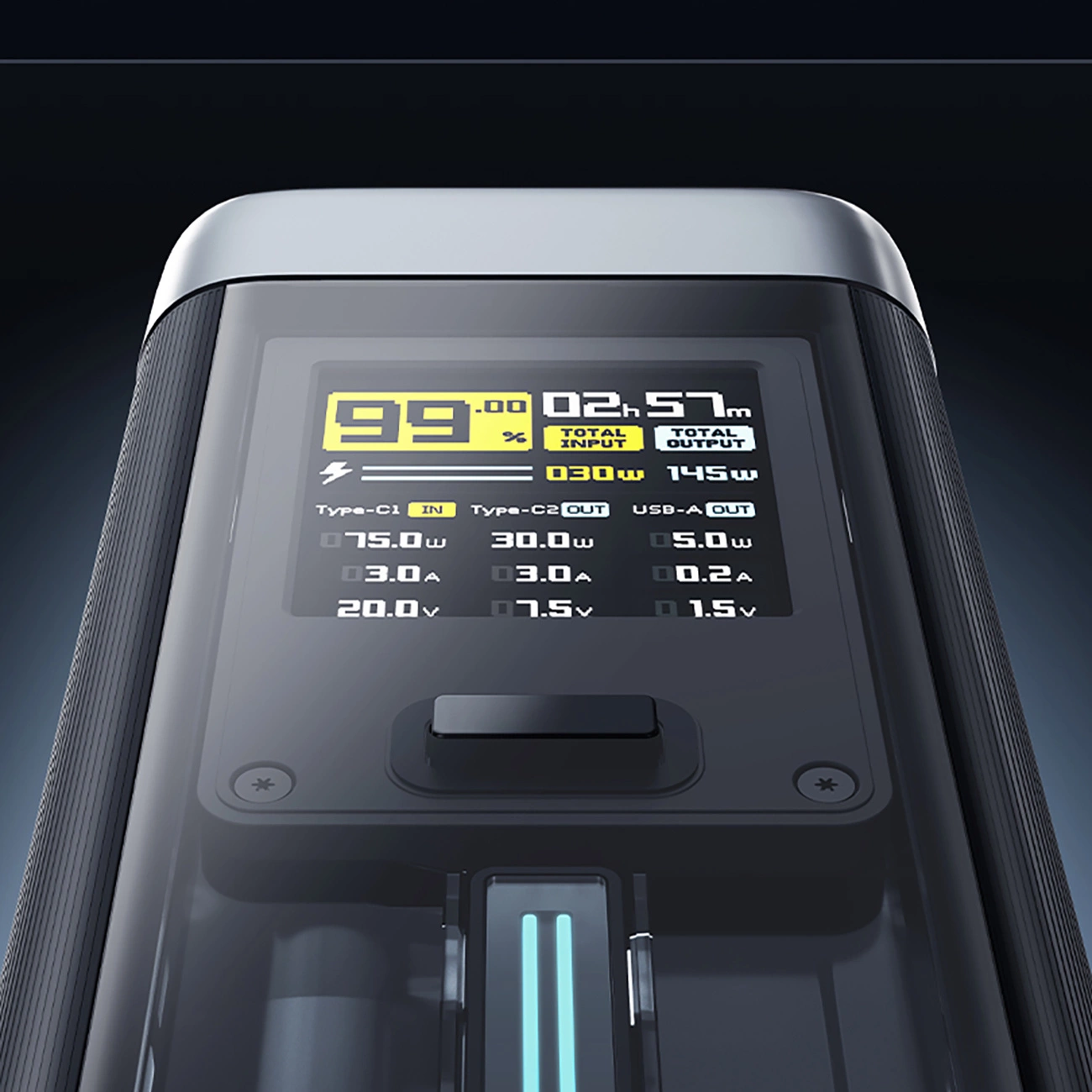 Cuktech External Battery, 25000mAh, 210W, QC + PD, 1 x USB-A - 2 x USB-C, Black CUK00P23GLBK