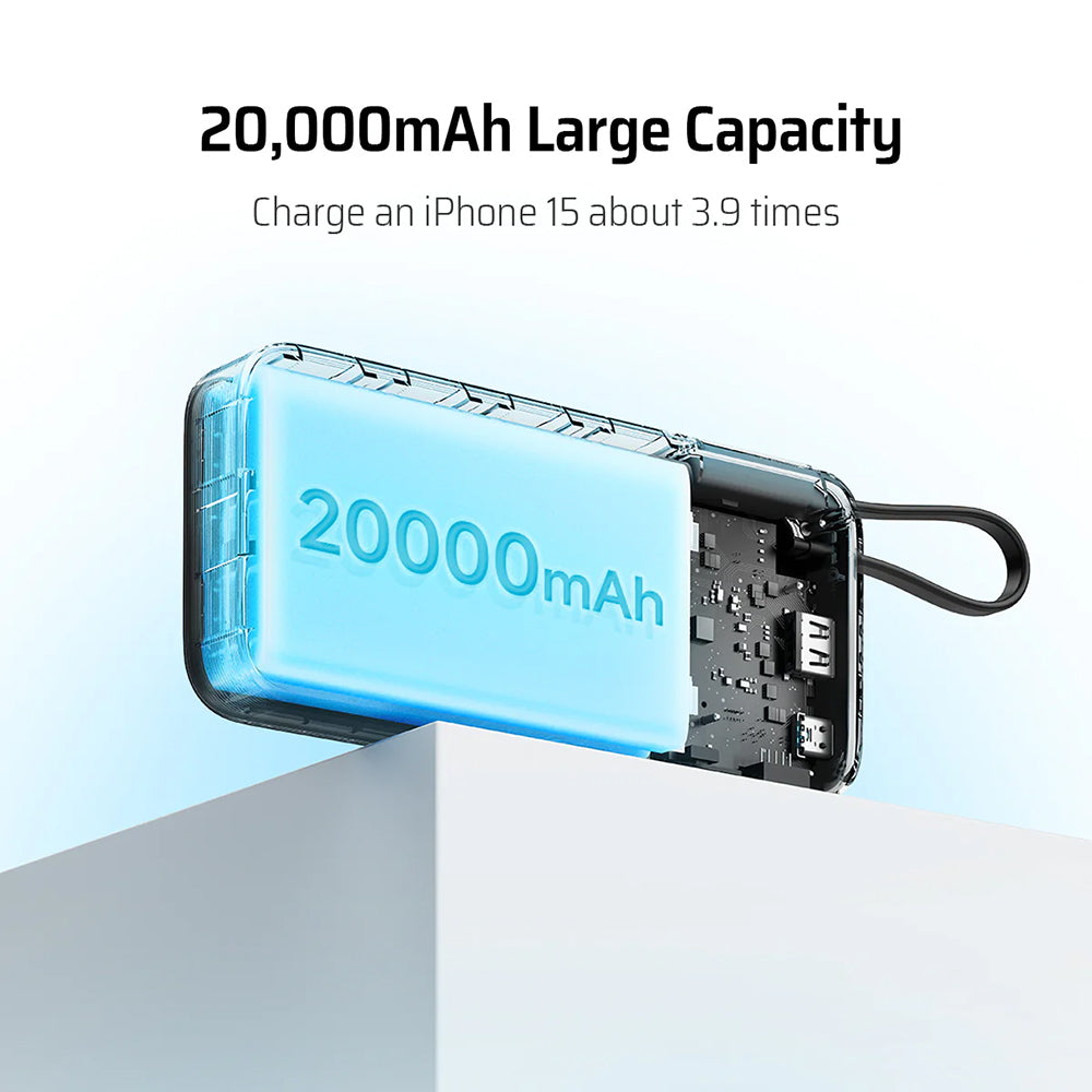 Zunanji akumulator Cuktech LPB200N, 20000mAh, 45W, QC + PD, 1 x USB-A - 2 x USB-C, bela CUKP200NGLLG