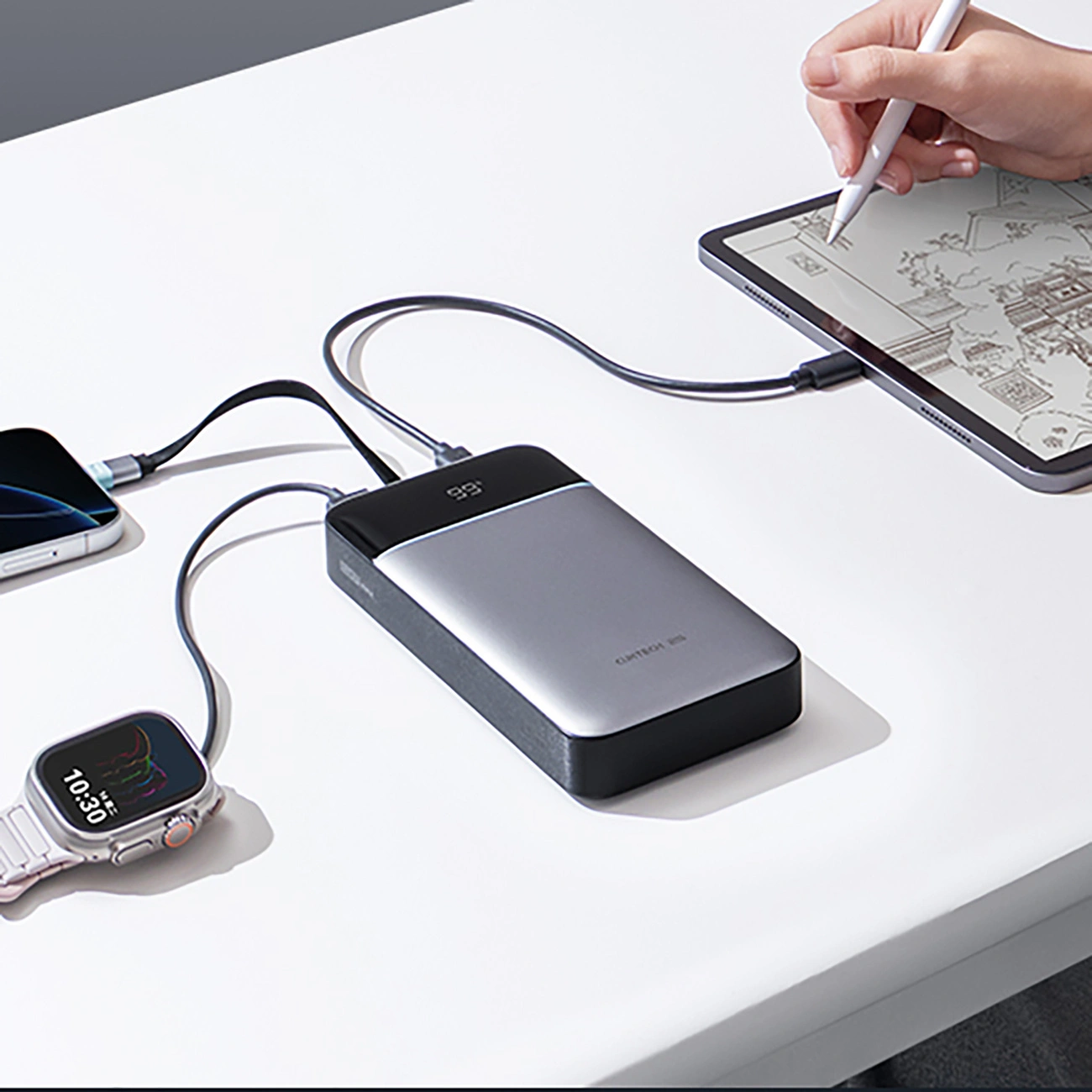 Zunanji akumulator Cuktech LPB252N, 25000mAh, 120W, QC + PD, 1 x USB-A - 2 x USB-C, Siva