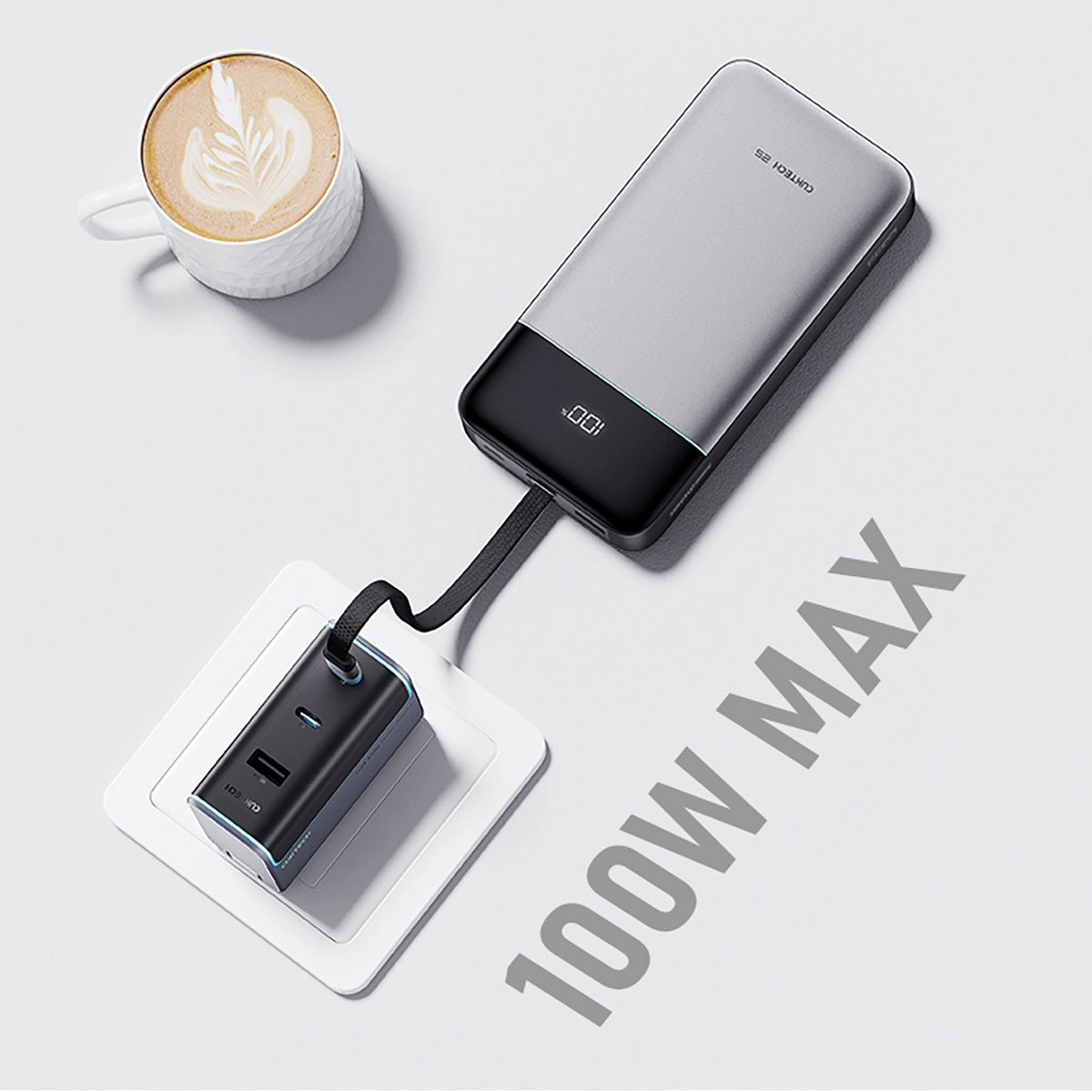 Zunanji akumulator Cuktech LPB252N, 25000mAh, 120W, QC + PD, 1 x USB-A - 2 x USB-C, Siva