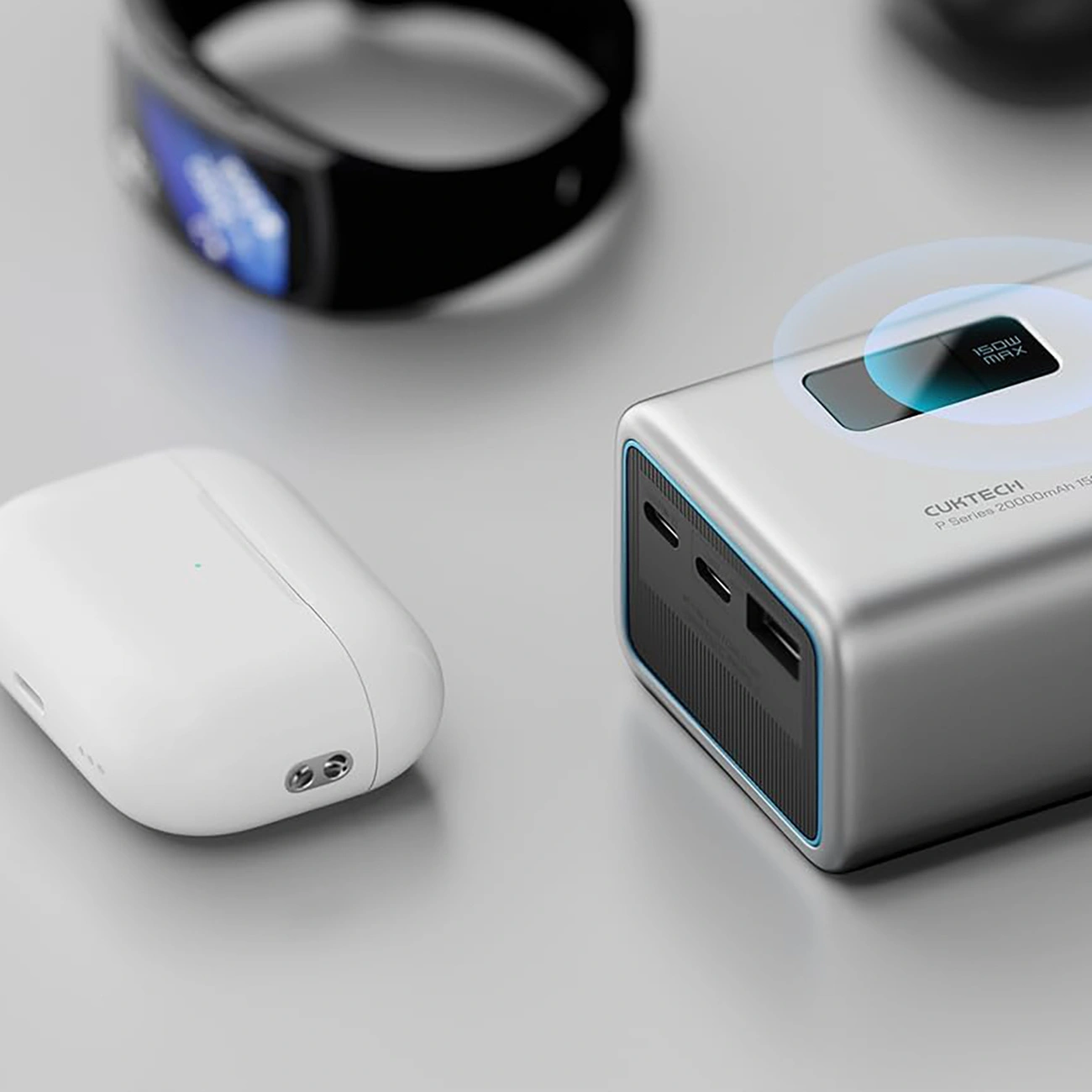 Zunanja baterija Cuktech P+ No.15, 20000mAh, 150W, QC + PD, 1 x USB-A - 2 x USB-C, Siva CUKPB200GLBK