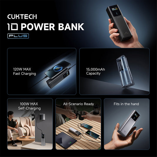 Zunanji akumulator Cuktech PB150P, 15000mAh, 120W, QC + PD, 1 x USB-A - 2 x USB-C, Siva CKPB150POSGR
