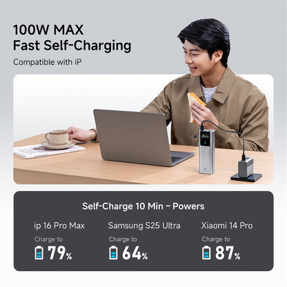 Zunanji akumulator Cuktech PB150P, 15000mAh, 120W, QC + PD, 1 x USB-A - 2 x USB-C, Siva CKPB150POSGR