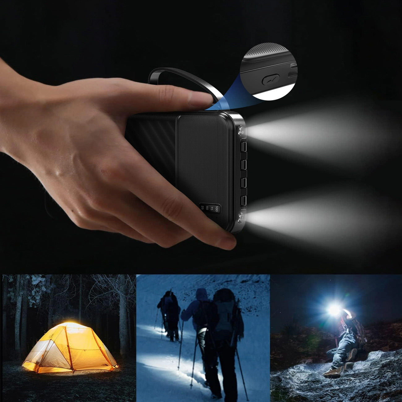 Zunanja baterija Dudao K11, 10000mAh, 10W, 1 x Lightning - 1 x microUSB - 1 x USB-A - 1 x USB-C, Črna