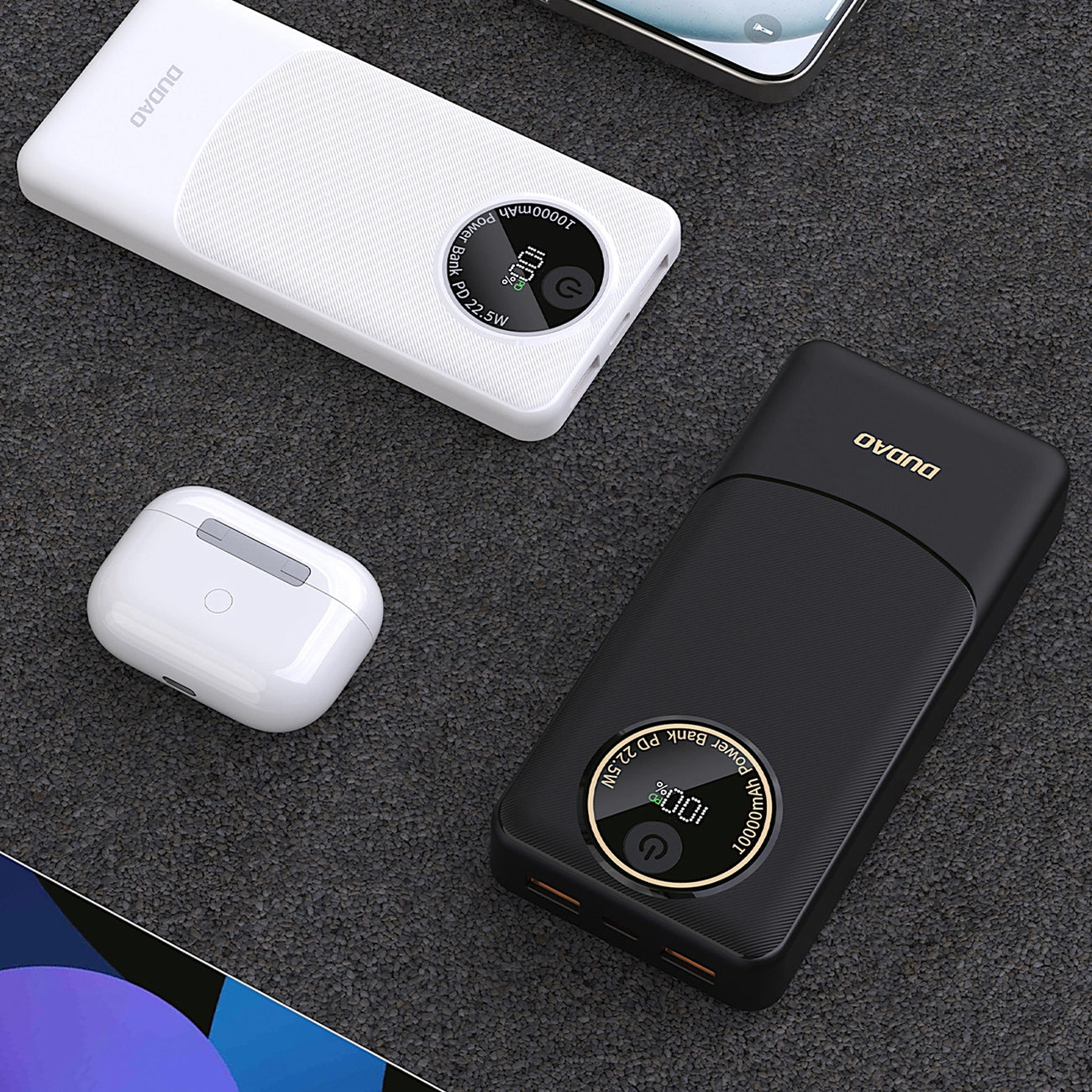 Zunanja baterija Dudao K12, 10000mAh, 22.5W, QC + PD, 1 x USB-C - 2 x USB-A, Črna