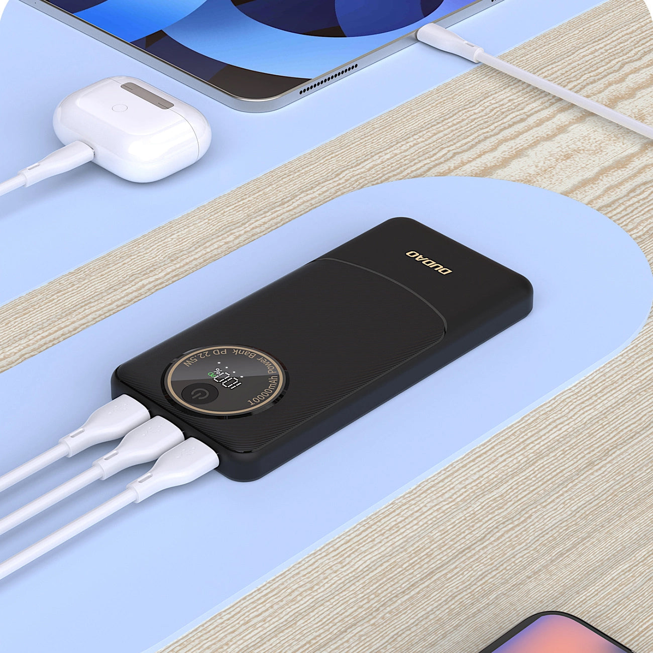 Zunanja baterija Dudao K12, 10000mAh, 22.5W, QC + PD, 1 x USB-C - 2 x USB-A, Črna