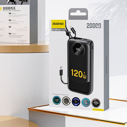 Zunanja baterija Dudao K13, 10000mAh, 22.5W, QC + PD, 1 x Lightning - 1 x USB-A - 2 x USB-C, Črna