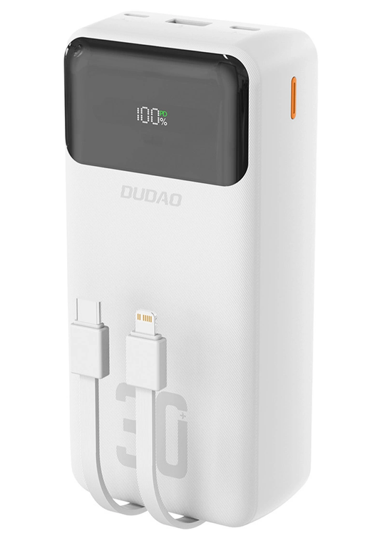 Zunanji akumulator Dudao K15MAX, 30000mAh, 22,5W, QC + PD, 1 x USB-A - 2 x Lightning - 2 x USB-C, bela