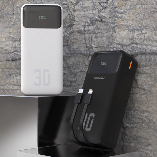 Zunanji akumulator Dudao K15MAX, 30000mAh, 22,5W, QC + PD, 1 x USB-A - 2 x Lightning - 2 x USB-C, Črn