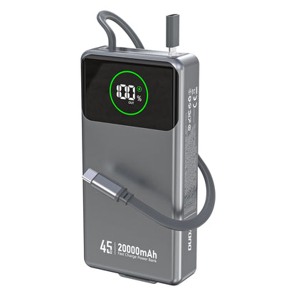 Zunanji akumulator Dudao K31 Pro, 20000mAh, 45W, QC + PD, 1 x USB-A - 2 x USB-C, Siva