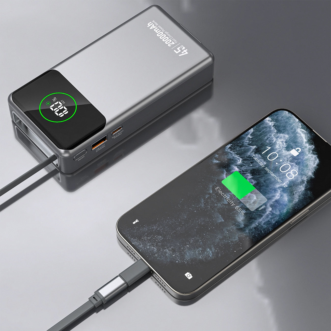 Zunanji akumulator Dudao K31 Pro, 20000mAh, 45W, QC + PD, 1 x USB-A - 2 x USB-C, Siva