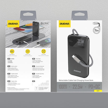 Zunanja baterija Dudao K31, 10000mAh, 22.5W, PD, 2 x USB-C, črna