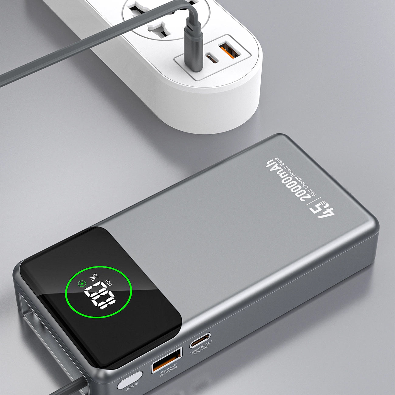 Zunanji akumulator Dudao K31 Pro, 20000mAh, 45W, QC + PD, 1 x USB-A - 2 x USB-C, Siva