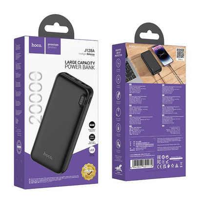 Zunanji baterijski paket HOCO J128A, 20000mAh, 10W, 2 x USB-A, Črn, Ponovno zapakiran