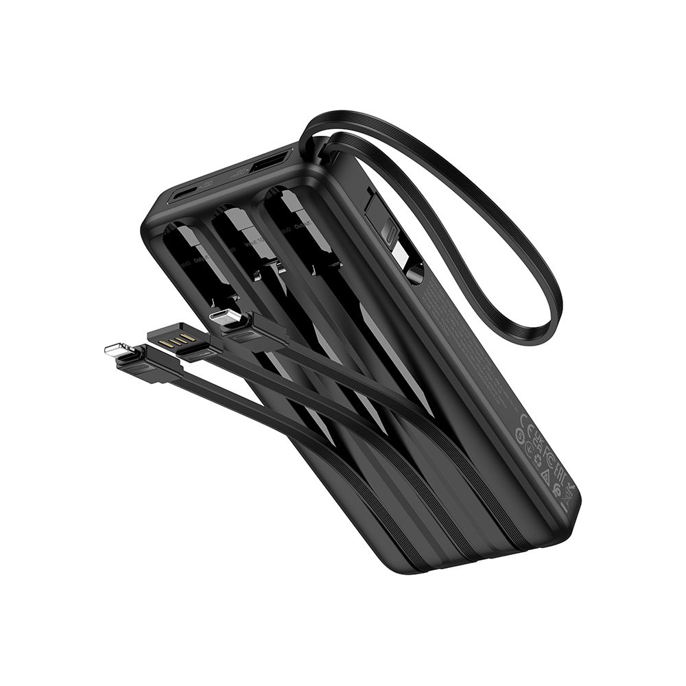 HOCO J146 External Battery, 10000mAh, 10W, 1 x Lightning - 1 x microUSB - 1 x USB-A - 1 x USB-C, Black