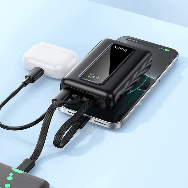 Zunanji baterijski paket HOCO J162, 10000mAh, 22.5W, QC + PD, 1 x Lightning - 1 x USB-A - 2 x USB-C, Črn