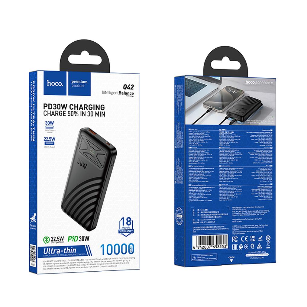 Zunanja baterija HOCO Q42, 10000 mAh, 30 W, QC + PD, 1 x USB-A - 1 x USB-C, črna