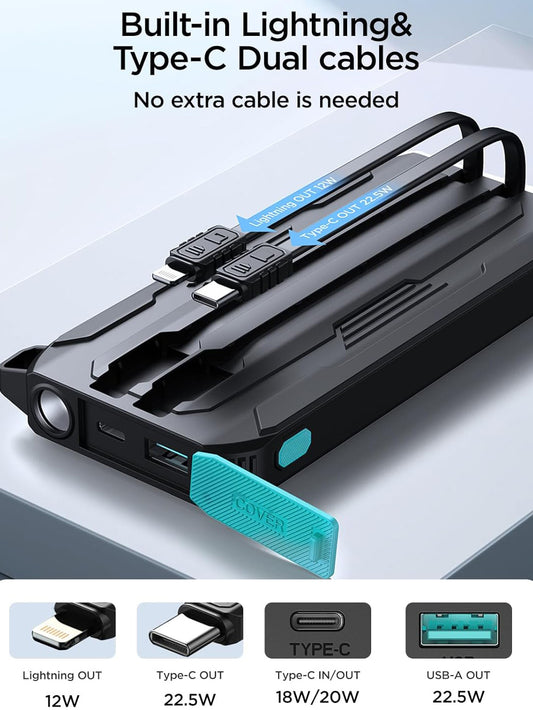 Zunanja baterija Joyroom JR-L017, 10000mAh, 22.5W, QC + PD, 1 x Lightning - 1 x USB-A - 2 x USB-C, Črna