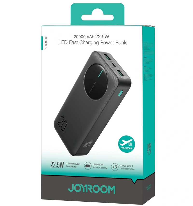 Zunanja baterija Joyroom JR-PBF14 Pro, 20000mAh, 22.5W, QC + PD, 1 x USB-C - 2 x USB-A, Črna