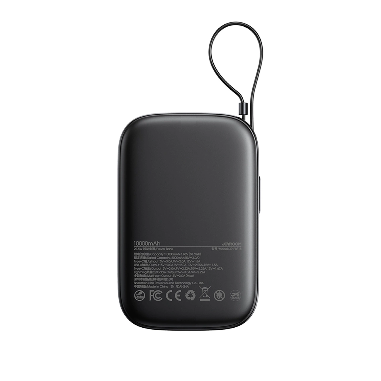 Zunanja baterija Joyroom JR-PBF18, 10000mAh, 22.5W, QC + PD, 1 x Lightning - 1 x USB-A - 1 x USB-C, Črna