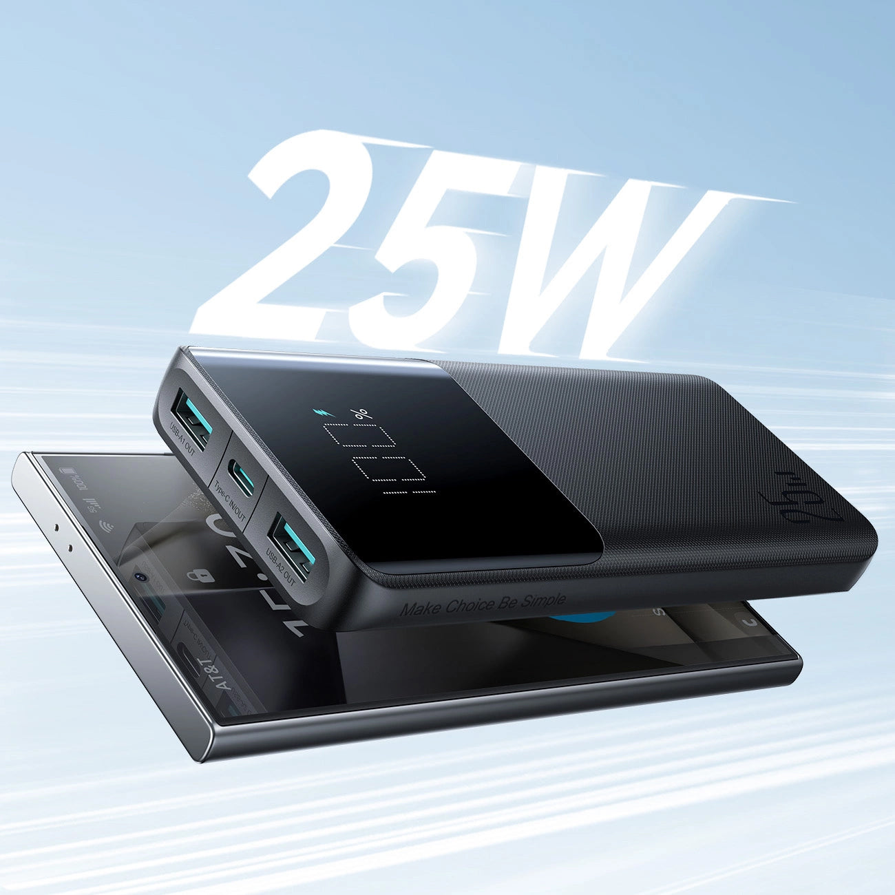 Zunanja baterija Joyroom JR-PBF20, 10000mAh, 25W, QC + PD, 1 x USB-C - 2 x USB-A, Črna