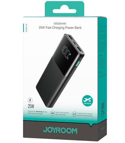 Zunanja baterija Joyroom JR-PBF20, 10000mAh, 25W, QC + PD, 1 x USB-C - 2 x USB-A, Črna