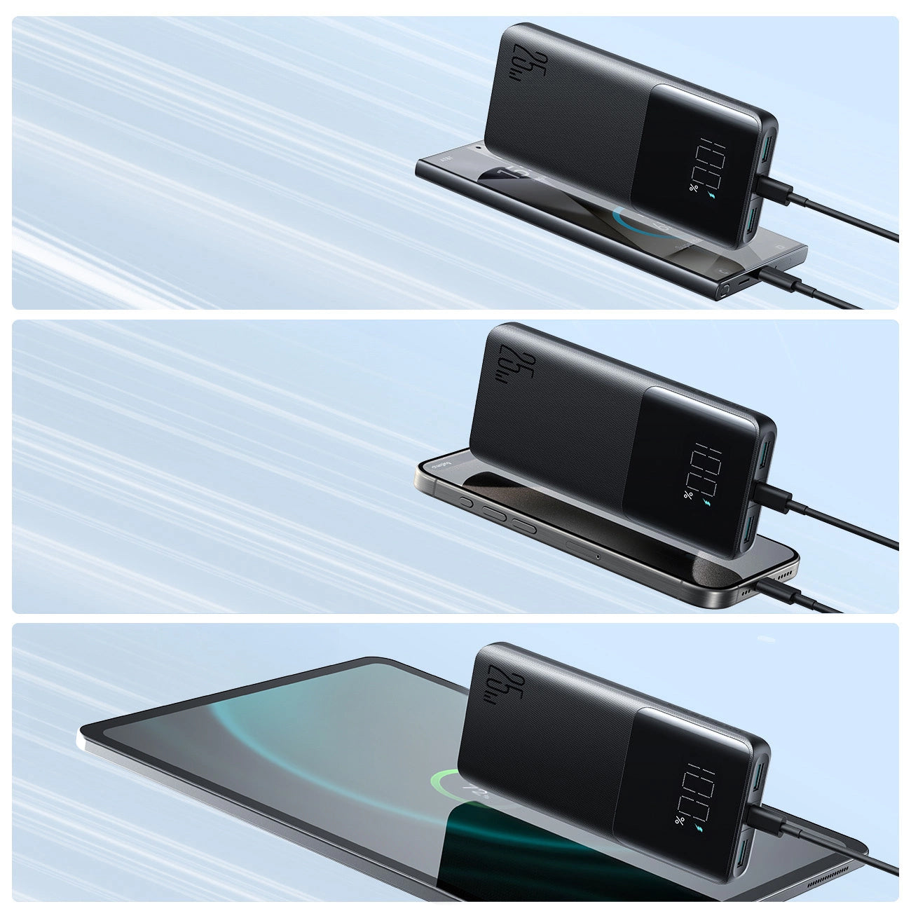 Zunanja baterija Joyroom JR-PBF20, 10000mAh, 25W, QC + PD, 1 x USB-C - 2 x USB-A, Črna